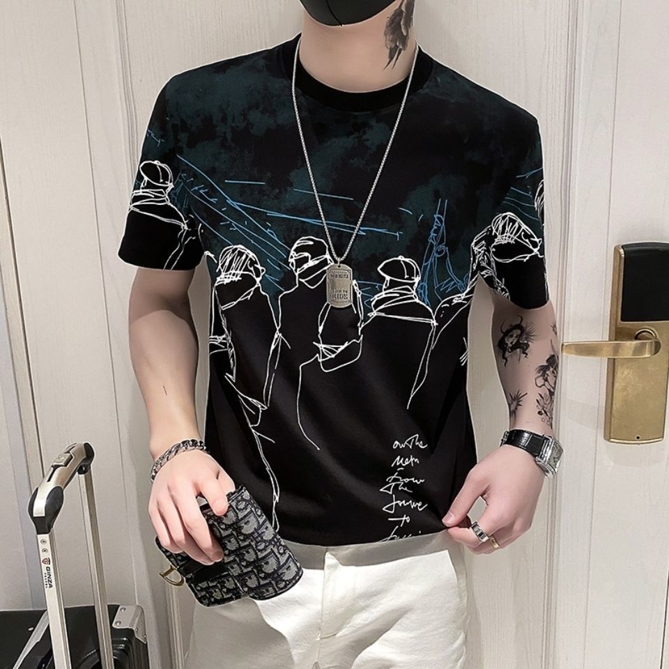 Men's Summer Short-sleeved T-shirt Male Printing Loose Wild Half-sleeved Ins T-shirt Top