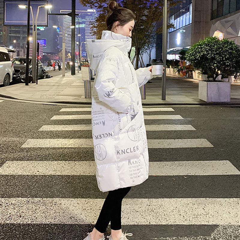 Women's Down Padded Jacket Bright Face Wash-free Loose Loose Mid-length Women's Thick Padded Jacket Jacket Stand Collar Hooded Loose Padded Jacket