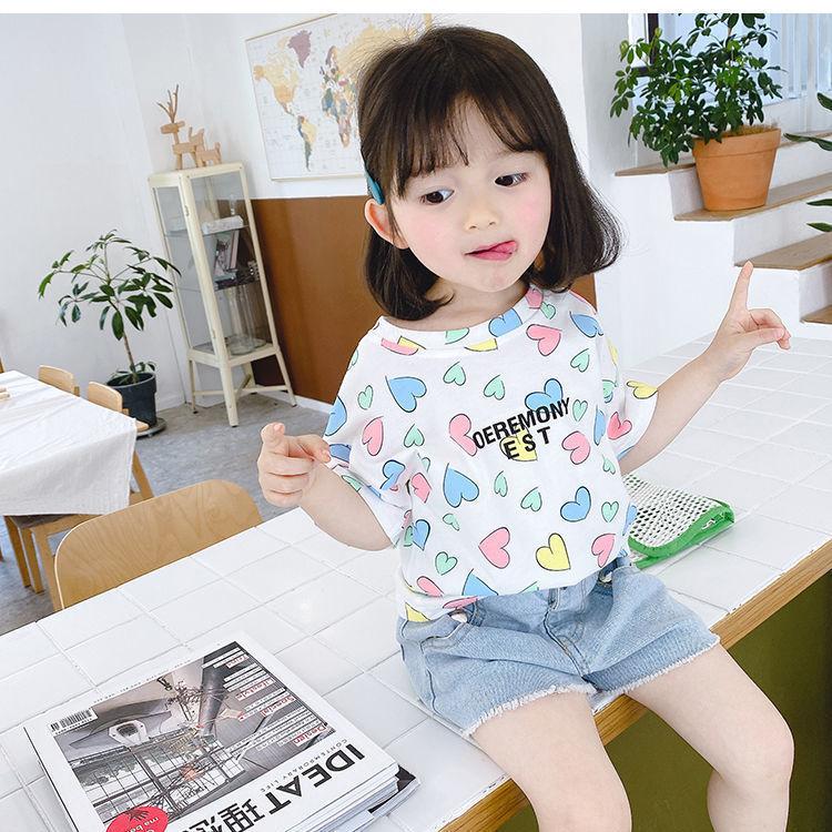 Girls T-Shirt Short Sleeve Tee Tops Kids Cartoon Printing Clothes Children Birthday Party Wear