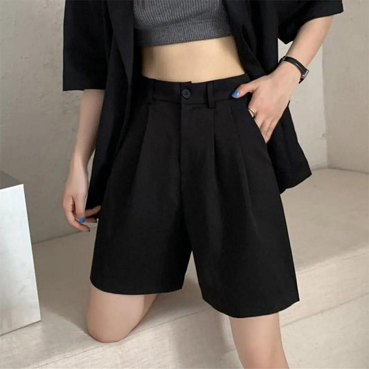 Women's Summer Thin Shorts Loose High Waist Mid Pants Straight Large Size Drape Shows Thin Wide Legs Casual Five-point Pants Suit Shorts