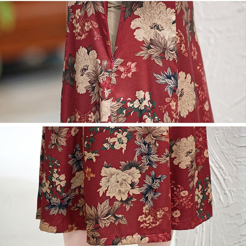 Mother Dress Floral Dress Summer Middle-aged and Elderly Women's Cheongsam Style Western Style Skirt Middle-aged Over-the-knee Long Skirt