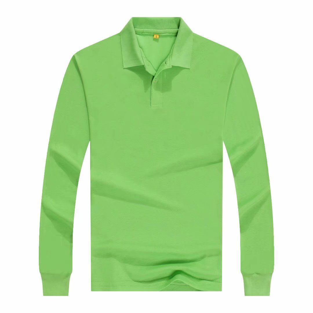 Solid Color Polo Shirt Lapel Long Sleeve T-shirt Pure Cotton Long Sleeve Can DIY Pattern