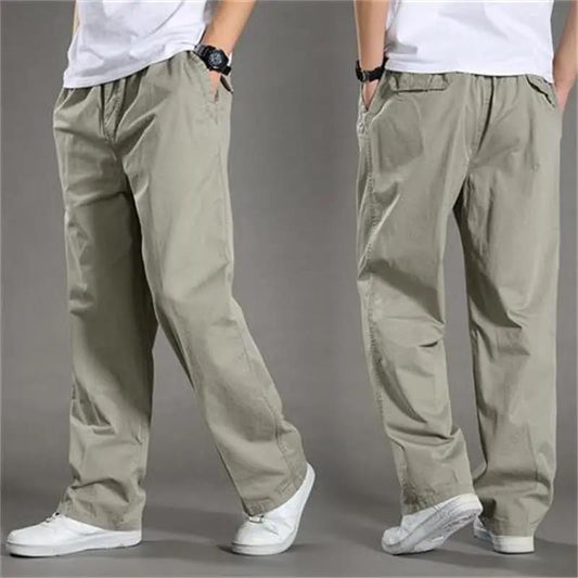 Autumn Plus Size Men's Wide-leg Pants Multi-pocket Overalls Straight Casual Pants Outdoor Loose Version Sports Pants