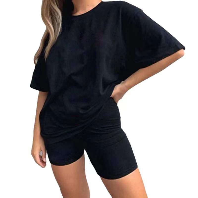 2PCS Summer Women's Sports Suit T-Shirt Letter Crew Neck Short Sleeve Top Shorts Casual Two Piece Suit Athletic Clothing Sets