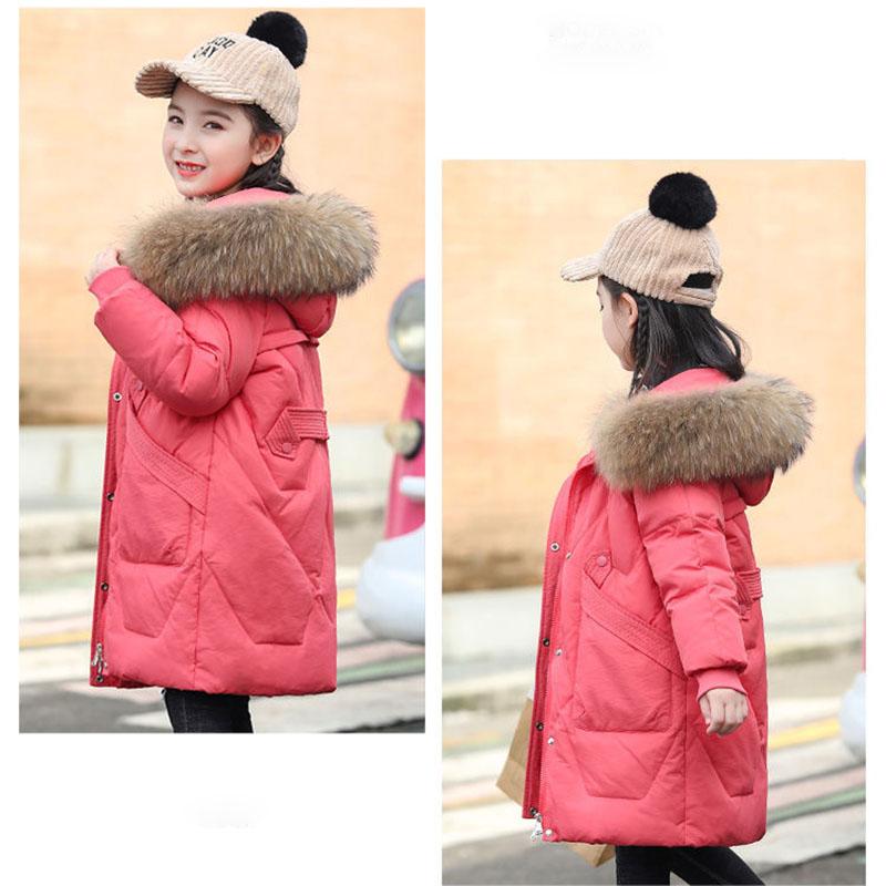 Girls' Winter Warm Cotton Coat Mid-length Plus Velvet Padded Cotton Jacket Korean Fashion Windproof Jacket