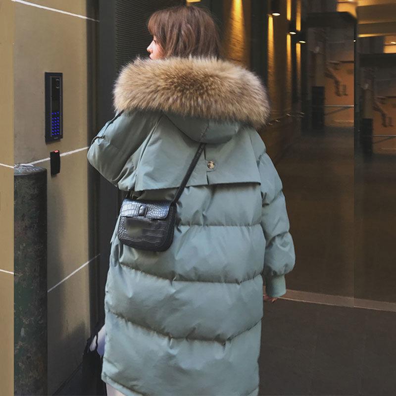 Down Padded Jacket Women's Mid-length Large Fur Collar Thick Padded Jacket Bread Jacket Loose Padded Jacket