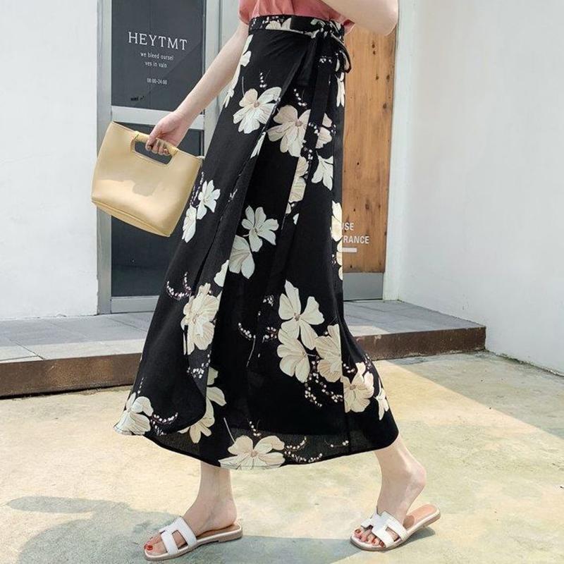 Spring and Summer Half-length Skirts Women's Wrap Skirts Cool Floral One-piece Split Sunscreen Beach Skirt Thin Mid-length A-line Skirt Floral Skirt