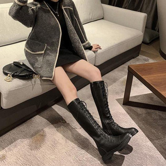 Cavalier Boots Lace-up Boots Boots Women Autumn and Winter High Boots Stretch Boots Women