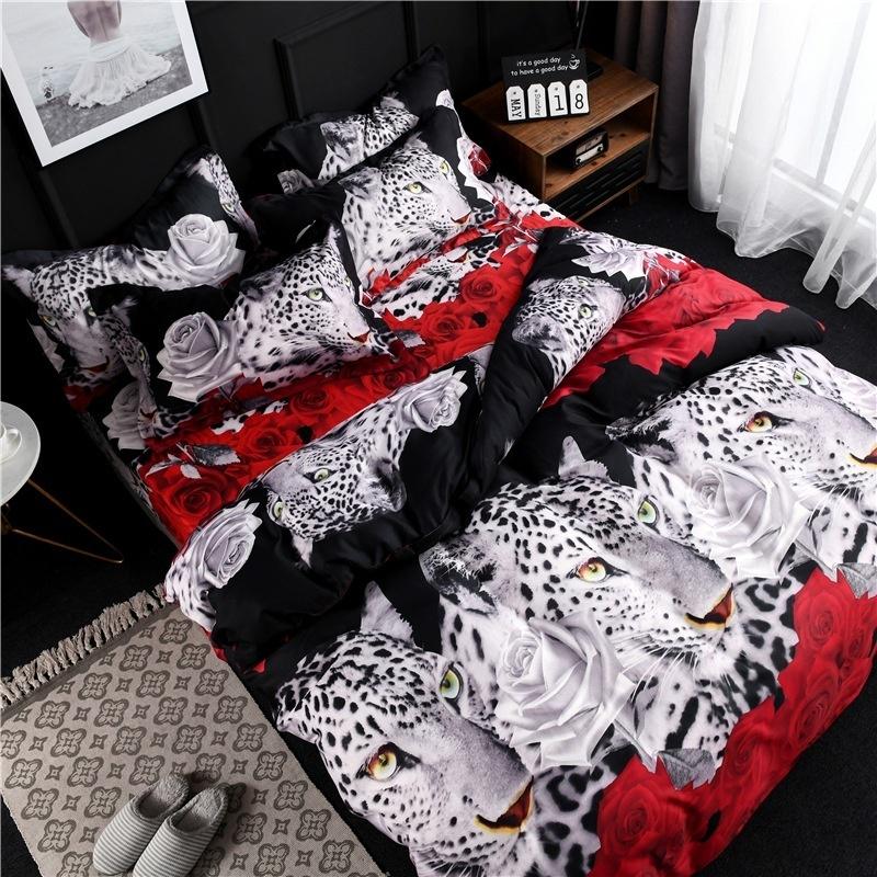 WTEMPO 2019 New Leopard&Rose Duvet Cover Set Queen Size 2/3pcs Bedding Set Comfortable Duvet Cover (