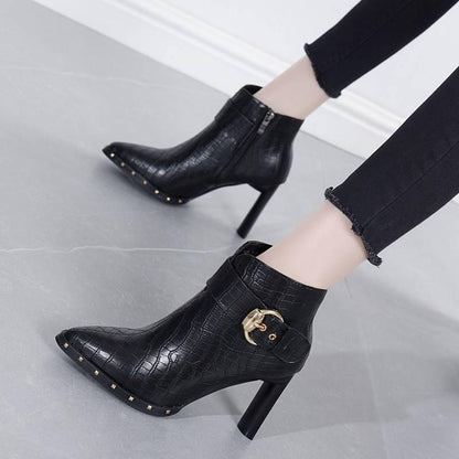 Women's Boots Pointed Toe Ankle Boots Thick Heel High Heels Shoes Woman Female Boots Winter