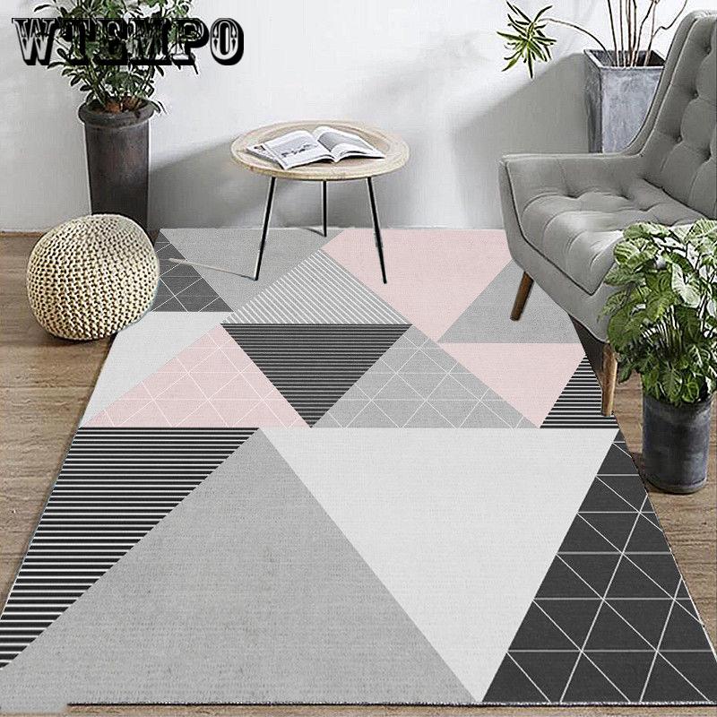 Floor Mat Geometrical Pattern Color Block Washable Living Room Mat