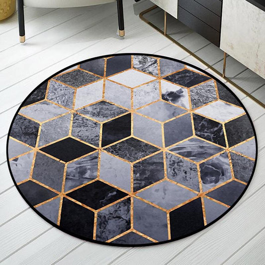 Fashion Modern Nordic Round Carpet Black Square Geometric Line Pattern Living Room Carpet Bedroom Hanging Basket Chair Round Non-slip Floor Mat Carpet