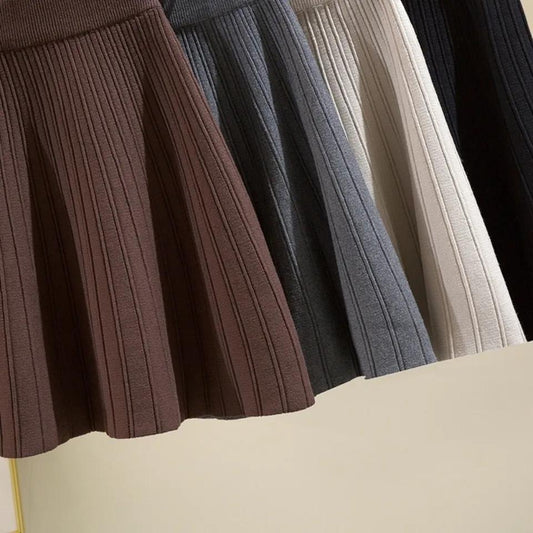 Knit Umbrella Skirt Half-length Skirt High Waist Autumn and Winter Women's A-line Short and Large-size Short Skirt