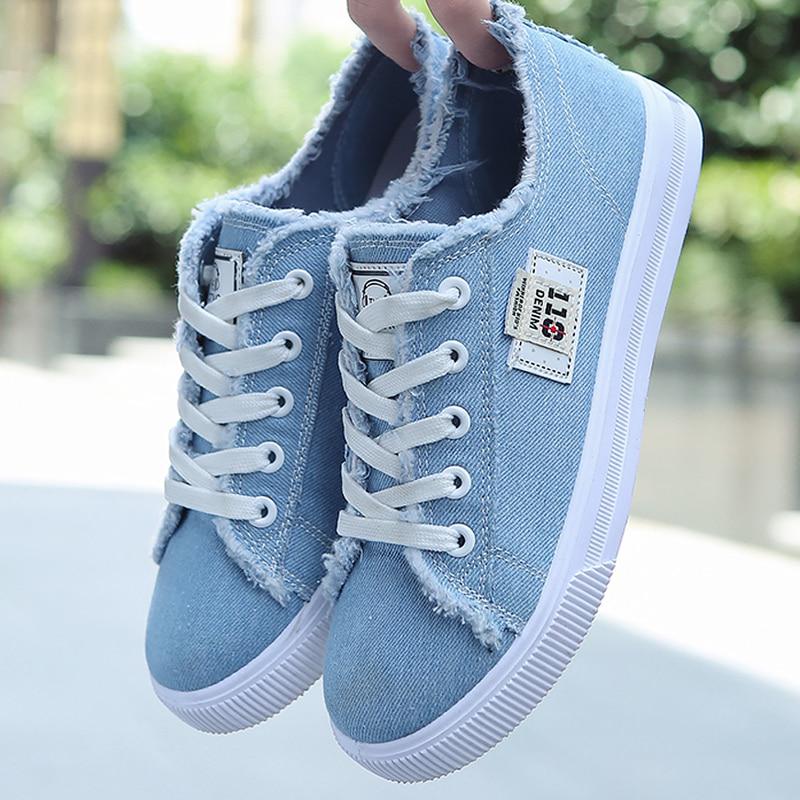 Canvas Shoes for Girls Sneakers Classics Breathable Shoes Women Non-slip Denim Shoe Tennis Comfortable Lace Up Female Women Shoes