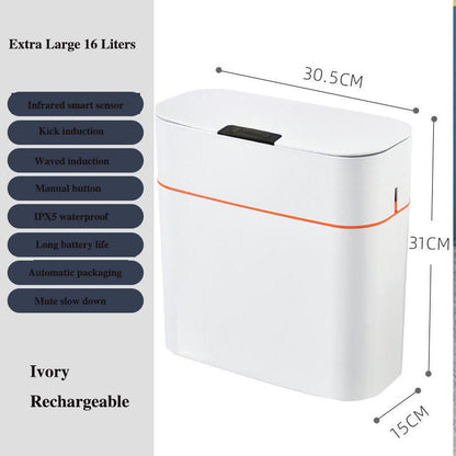 16L Smart Trash Can for Household Bedroom Fully Automatic with Lid Bathroom Deodorant Bedroom Living Room Cracked Trash Can