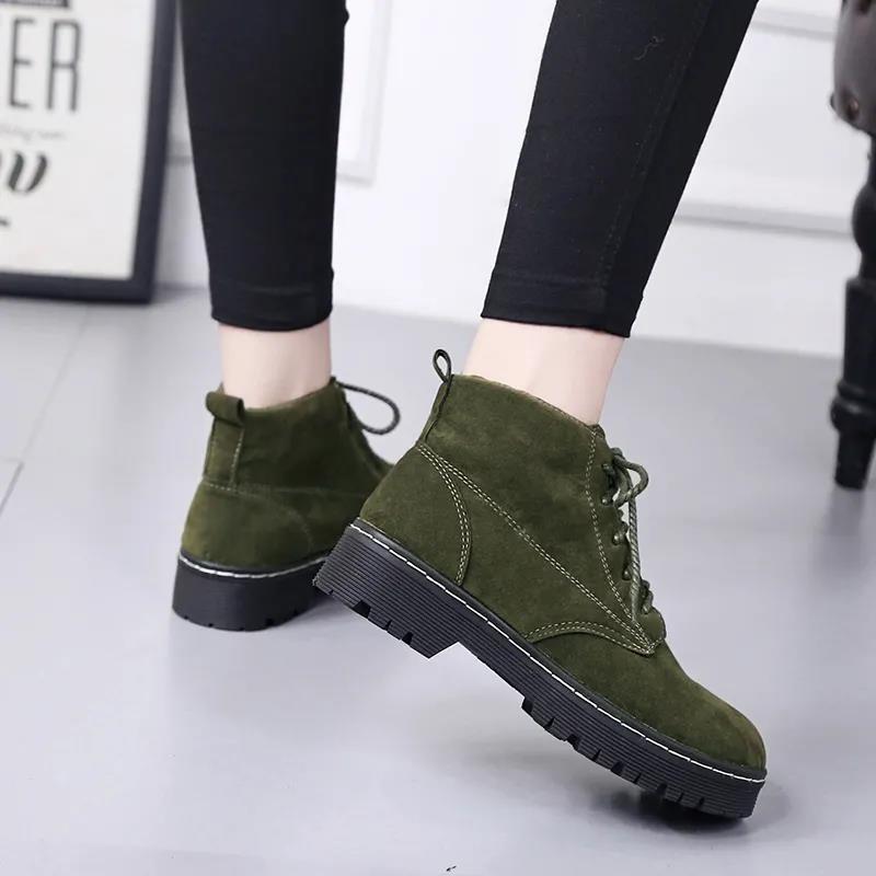 Martin Boots Women's Autumn and Winter Cotton Shoes All-match Lace-up Flat-bottomed Plus Velvet British Style Short Boots