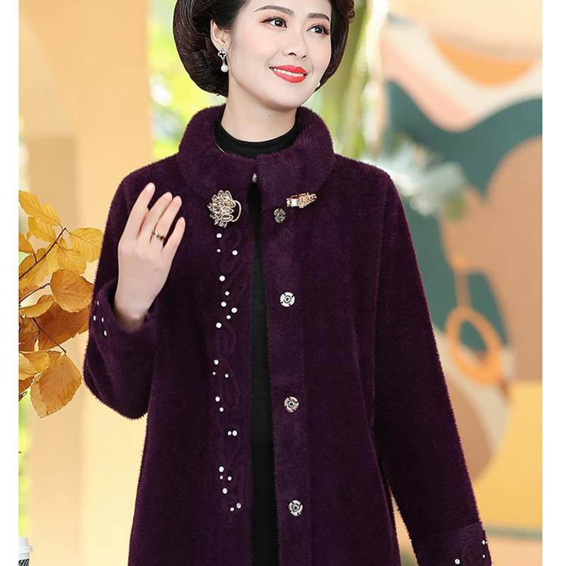 Mother Wear Autumn and Winter Coat Noble Imitation Mink Velvet Coat Middle-aged and Elderly Fashion Windbreaker