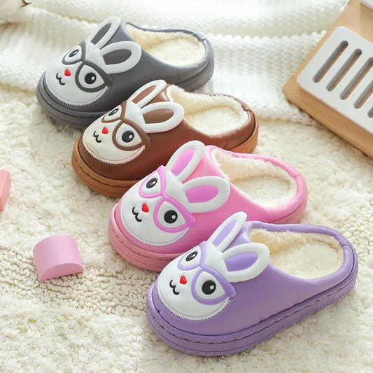 PU Children's Cotton Slippers Boys and Girls Middle and Small Children's Slippers Warm Shoes Winter Non-slip Soft-soled Slippers