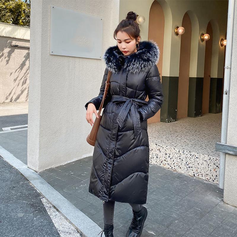 Women's Winter Korean Style Loose Quilted Coat Warm Stand-up Collar Down Jacket Women's Bright Face Long Down Jacket