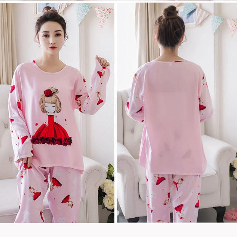 Women's Long Sleeve Pajamas Middle-aged Mom Sweet Loose Floral Printing Home Wear Two-piece Set Spring Autumn Printed Round Neck Pajamas Set