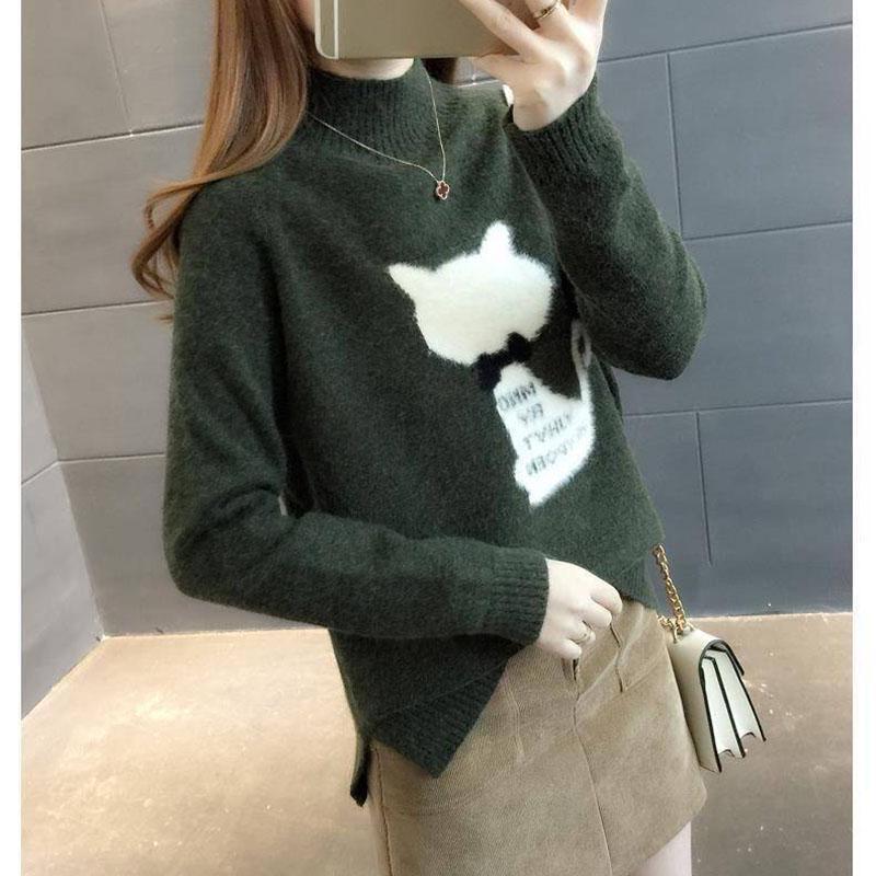 Autumn and Winter Thick Sweater Fashion Loose Knit Top Half High Collar Youth Female Jacket