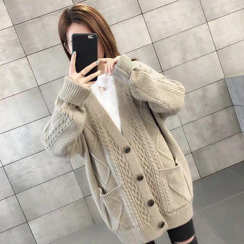 Mid-length Autumn and Winter Jacket Loose Knit Cardigan Long-sleeved Casual Sweater