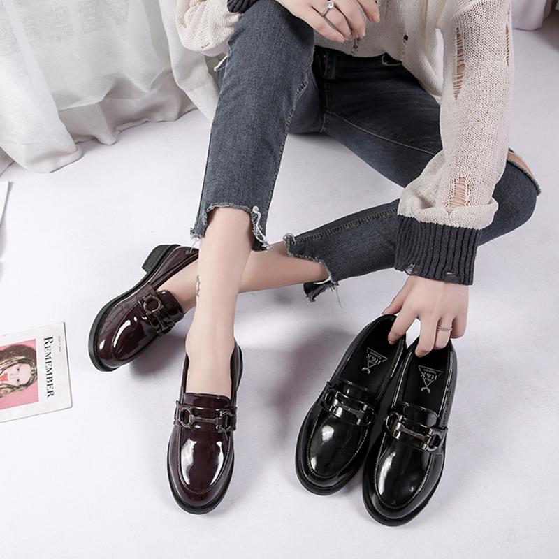 British Style Retro Small Leather Shoes Women's Shoes Metal Buckle Single Shoes Casual Lazy Shoes Soft Soles Small Leather Shoes Women