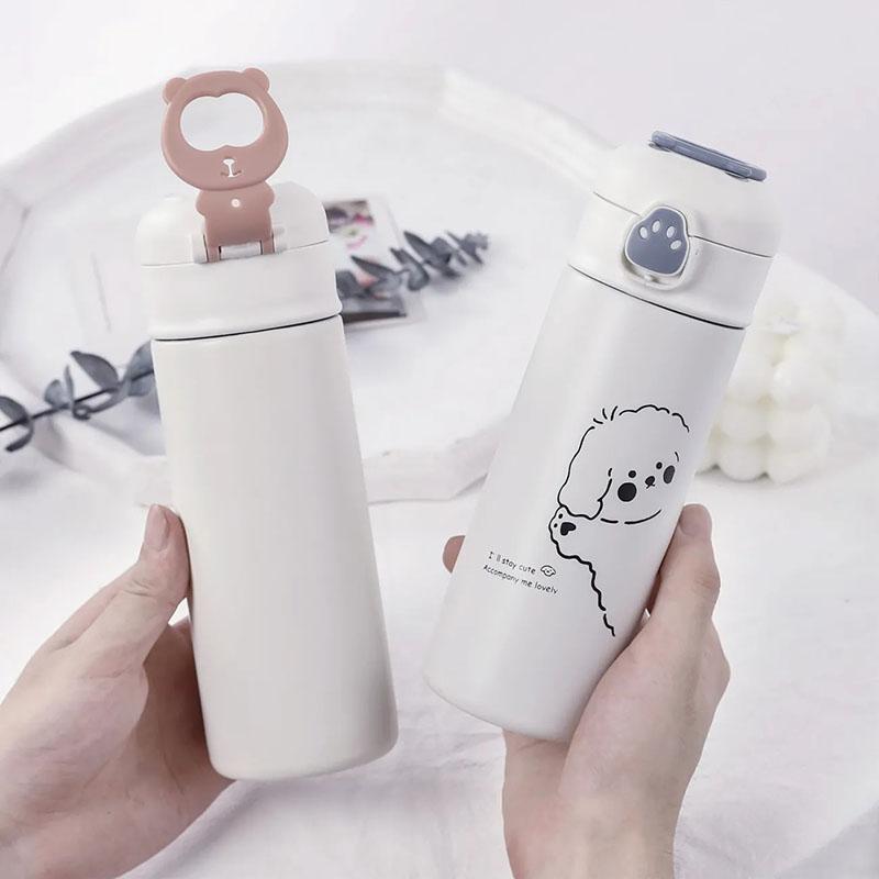 Straw Thermos Cup Male and Female Students Korean Version of Large-capacity 304 Stainless Steel Children's Water Cup Vacuum Flasks