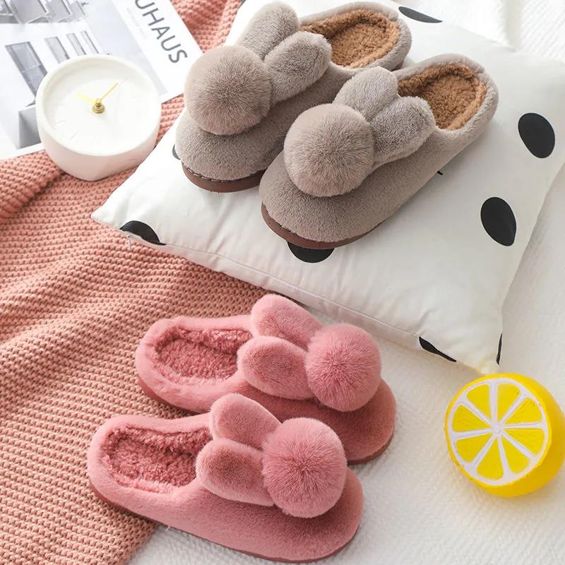 Winter Unisex Cotton Slippers Thick-soled Non-slip Household Couple Slippers Warm Thick Plush Slippers