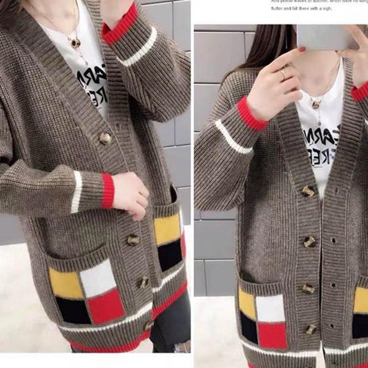 Sweater Cardigan Thickened Mid-length Spring and Autumn Loose Knit Lazy Style Jacket Women