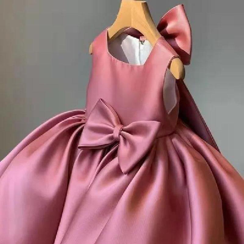 Children's Princess Dress Dress High-end Temperament Flower Girl Baby Birthday Evening Dress Solid Color Sleeveless Big Bow