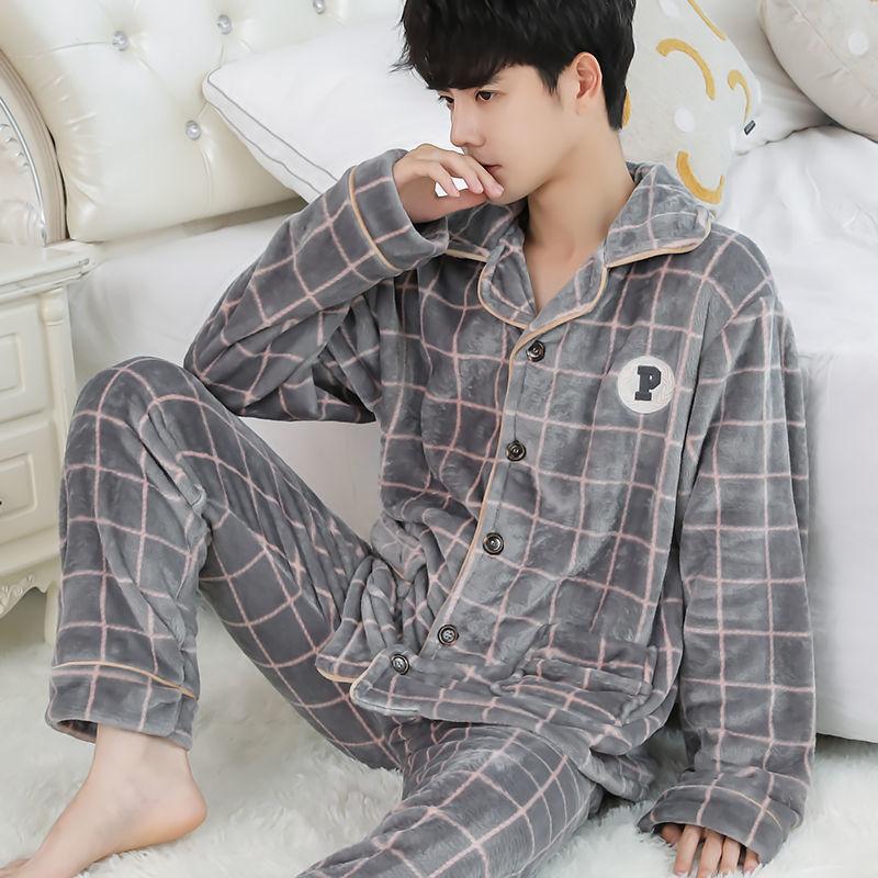 Pajamas Men's Winter Coral Velvet Thickened Plus Velvet Warm Spring, Autumn and Winter Men's Flannel Home Service Suit