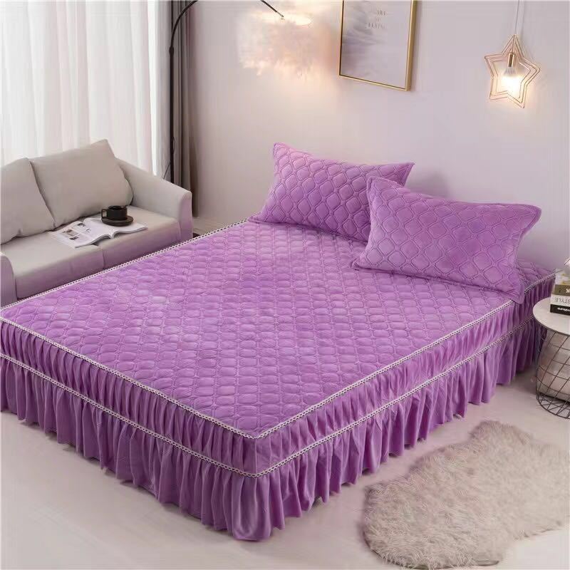 Mattress Cover Lace Stitching Bed Skirt Solid Color One-piece Cover Non-slip Breathable Bedspread Simmons Protective Cover