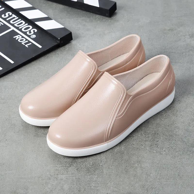 Spring Autumn Casual Non-slip Rubber Shoes Women's Low-top Flat Wear-resistant Rain Shoes Solid Color Large Size Waterproof Working Single Shoes