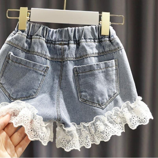 Children's Pants Summer Girls Casual Korean Style Shorts Bow Polka Dot Denim Solid Ruffle Pants