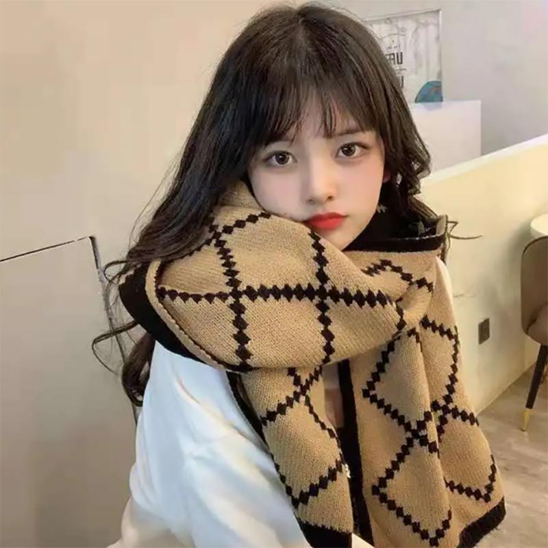 Soft Plaid Double-sided Scarf Women's Warmth Imitation Cashmere Scarf Super Long Knitted Thick Dual-use Shawl