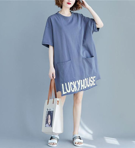 Short SleevedPrinted Loose Dress Women's Fashion Casual Vintage Spring Autumn All-match Plus Size Beach Dresses