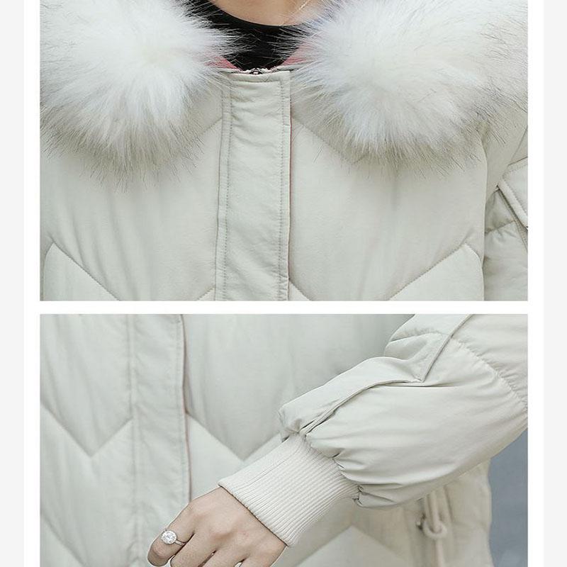 Down Jacket Winter Ladies Fashion Korean Big Fur Collar Thick Warm Hooded Mid-length Plus Size Cotton Jacket