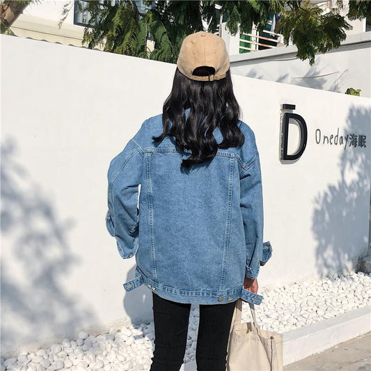 Solid Jean Jacket For Women Loose Casual Blue Fashionable Coats Female Outwear Denim Feminine