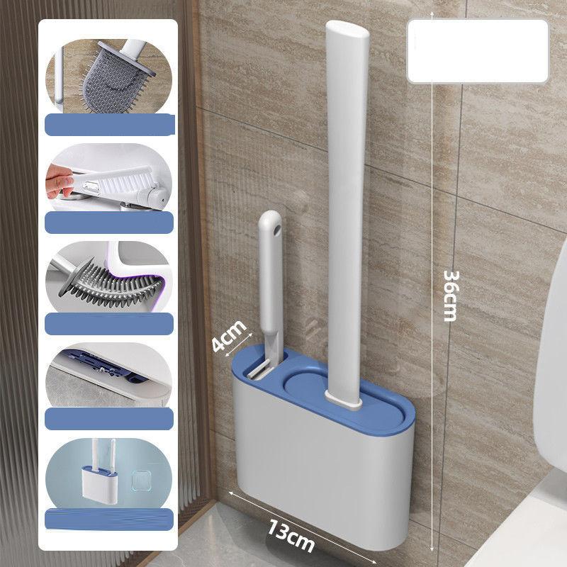 Double Brush Head Silicone Toilet Brush Wall-mounted Toilet Punch-free Toilet Cleaning Brush Long Handle No Dead Corner Toilet Cleaning Brush