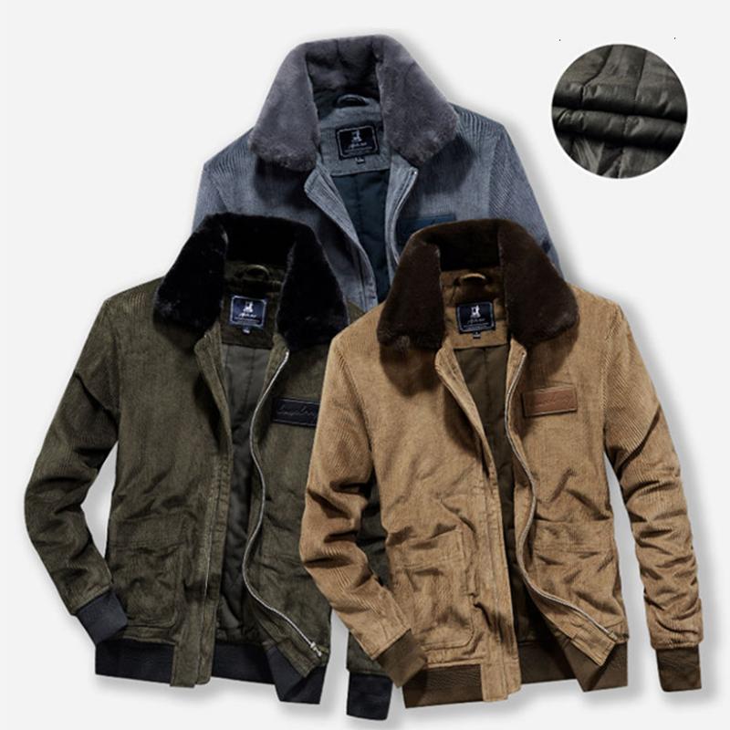 Cotton Clothes Men's Winter Jacket Corduroy Thick Arctic Rabbit Fluffy Collar Loose Plus Size Jacket