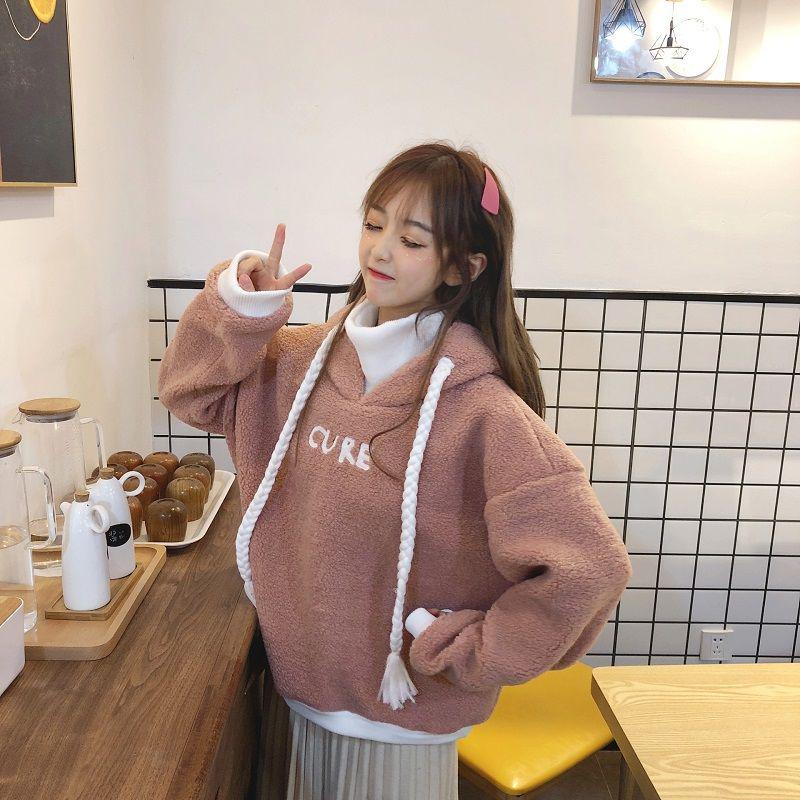 Large size long sleeve warm hooded Top Autumn winter sweater cotton women Sweatshirt wild