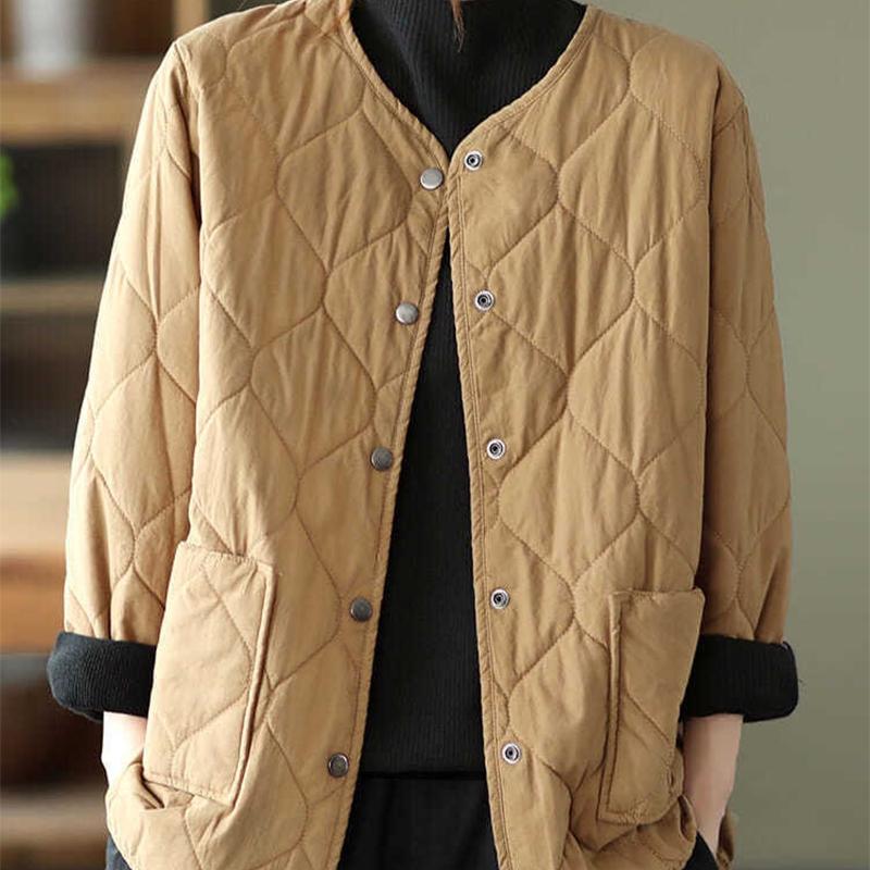 Winter Quilted Jacket Literary Single-breasted Button Coat for Women To Keep Warm Padded Jacket