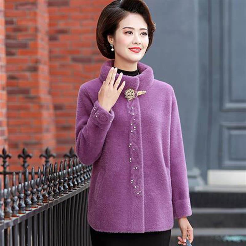 Mother Wear Autumn and Winter Coat Noble Imitation Mink Velvet Coat Middle-aged and Elderly Fashion Windbreaker