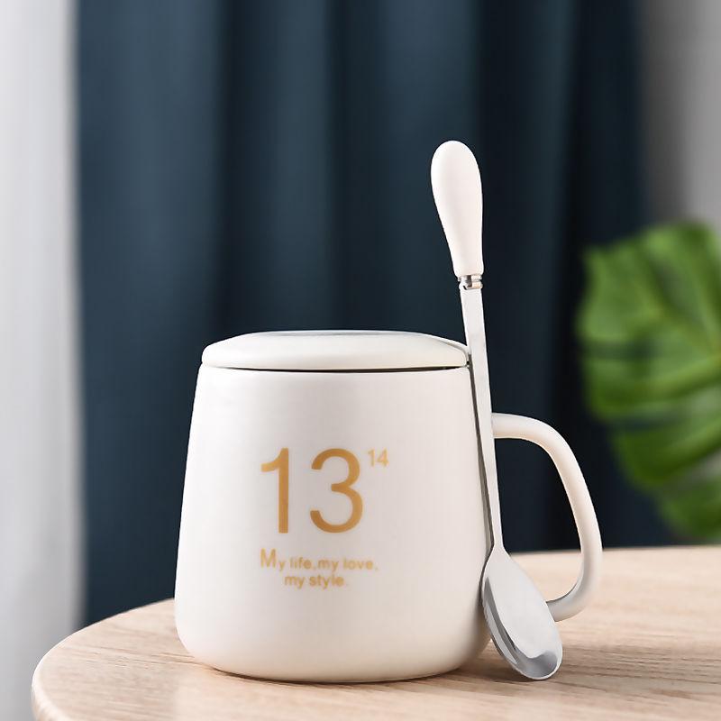 Ceramic Cup Male Mug with Lid Spoon Creative Couple Water Cup Female Pair Simple Coffee Cup Milk Cup Tea Cup