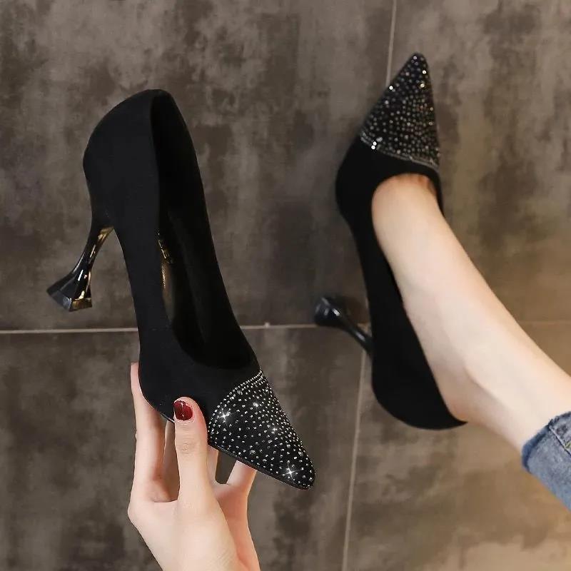 High Heels Female Pointed Toe Black Professional Job Small Fresh High Heels Female Stiletto Red Wedding Shoes