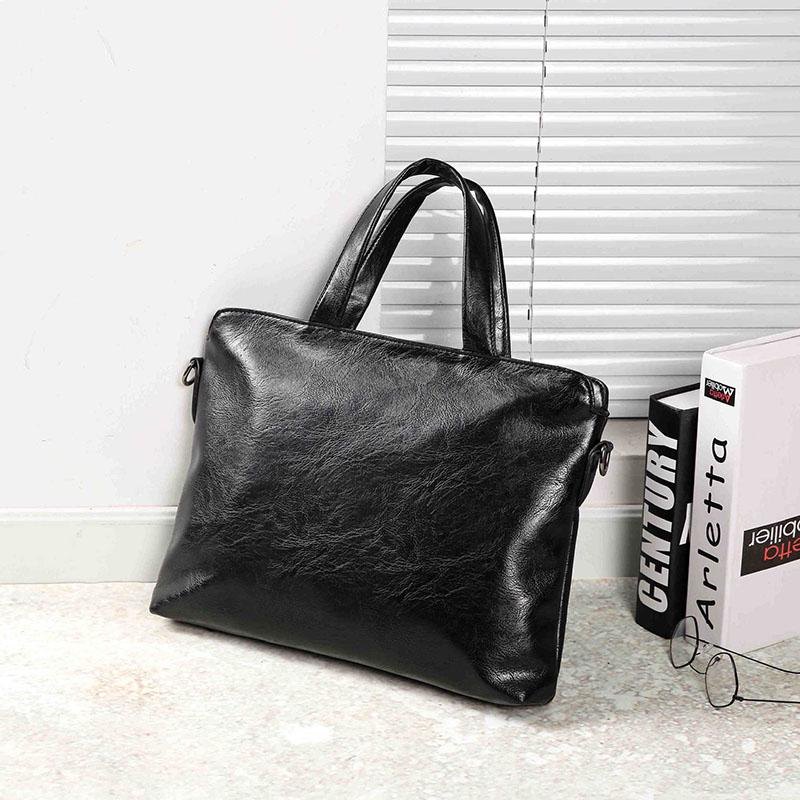 Business Briefcase Men Black Leather Zipper Crossbody Shoulder Computer Bags Waterproof  Handbag