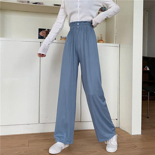 WTEMPO Women's High Waist Casual Pants Super Long Elastic Waist Straight Loose Casual Daily