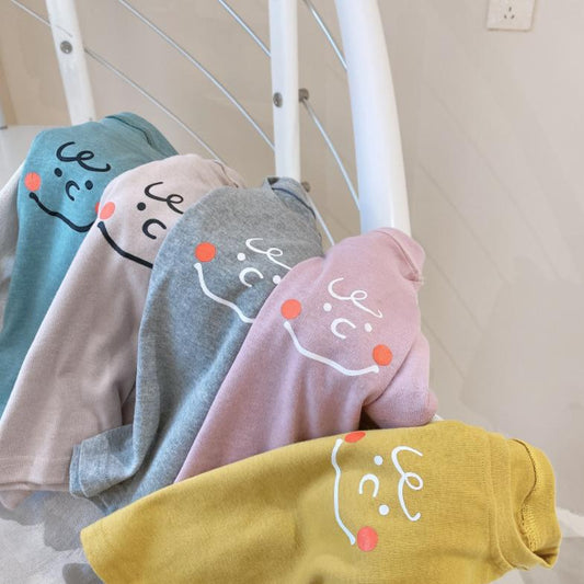 Summer Kids Cute Printing Smiling Face T Shirts Short Sleeve Tops Korean Style O-neck Loose T Shirts for Children Girls