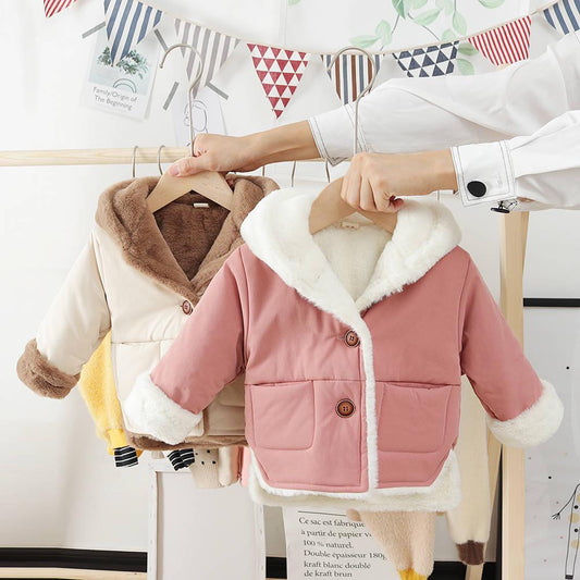 Baby Fleece Jacket Hooded Plus Velvet Infant Boys Coat Newborn Baby Girls Outerwear Toddler Parka